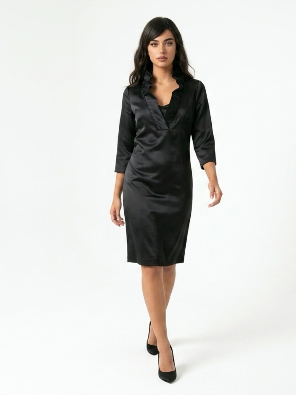 Gretchen Scott Designs Black Satin Sheath Dress